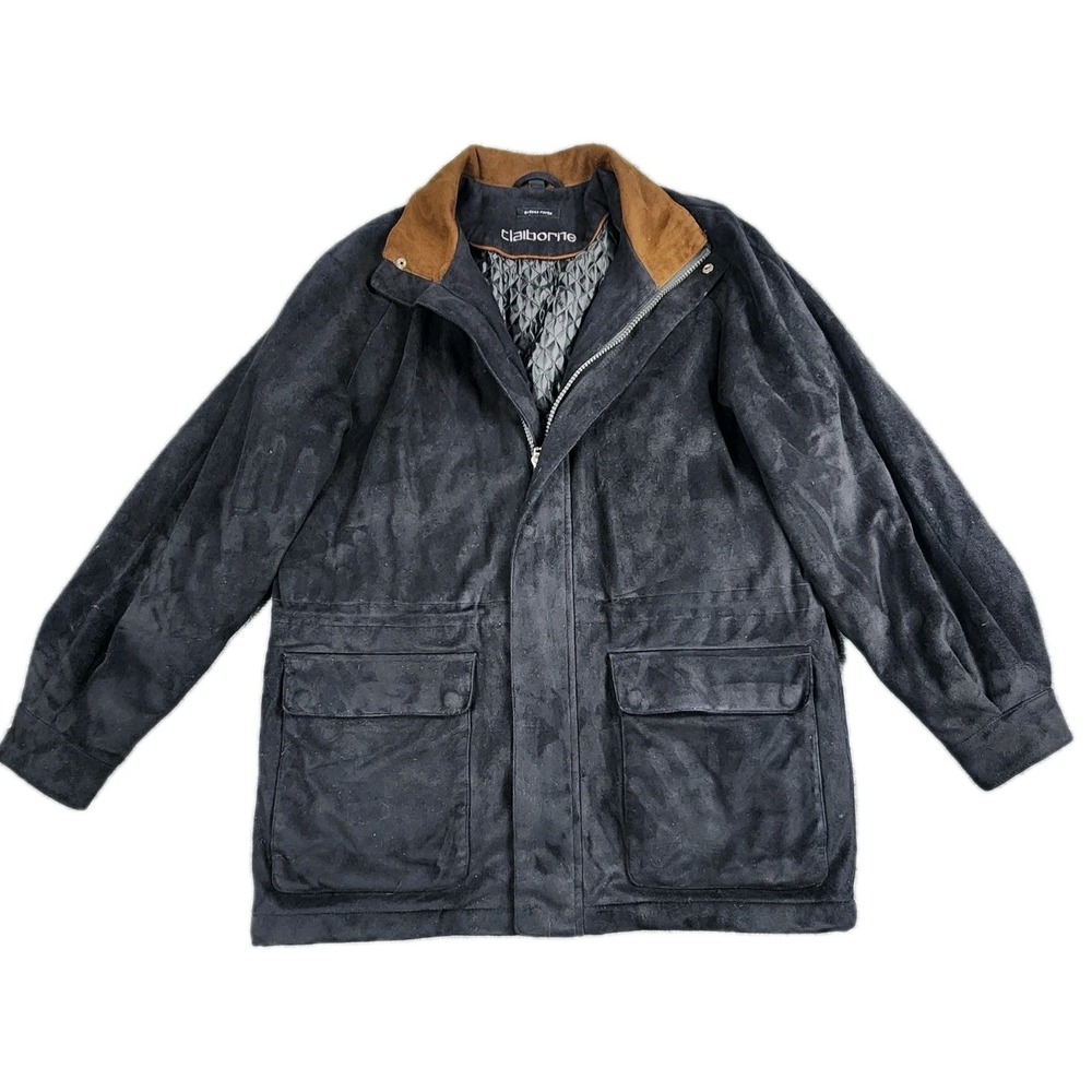 Claiborne Mens M Black Faux Suede Rancher Walking Coat Quilted Work Chore Jacket
